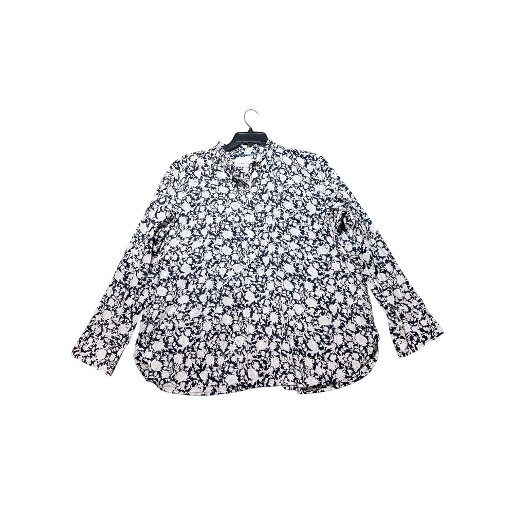 J.Crew Classic Shirt Women 22 Navy Pink Floral Cotton Long Sleeve AY724